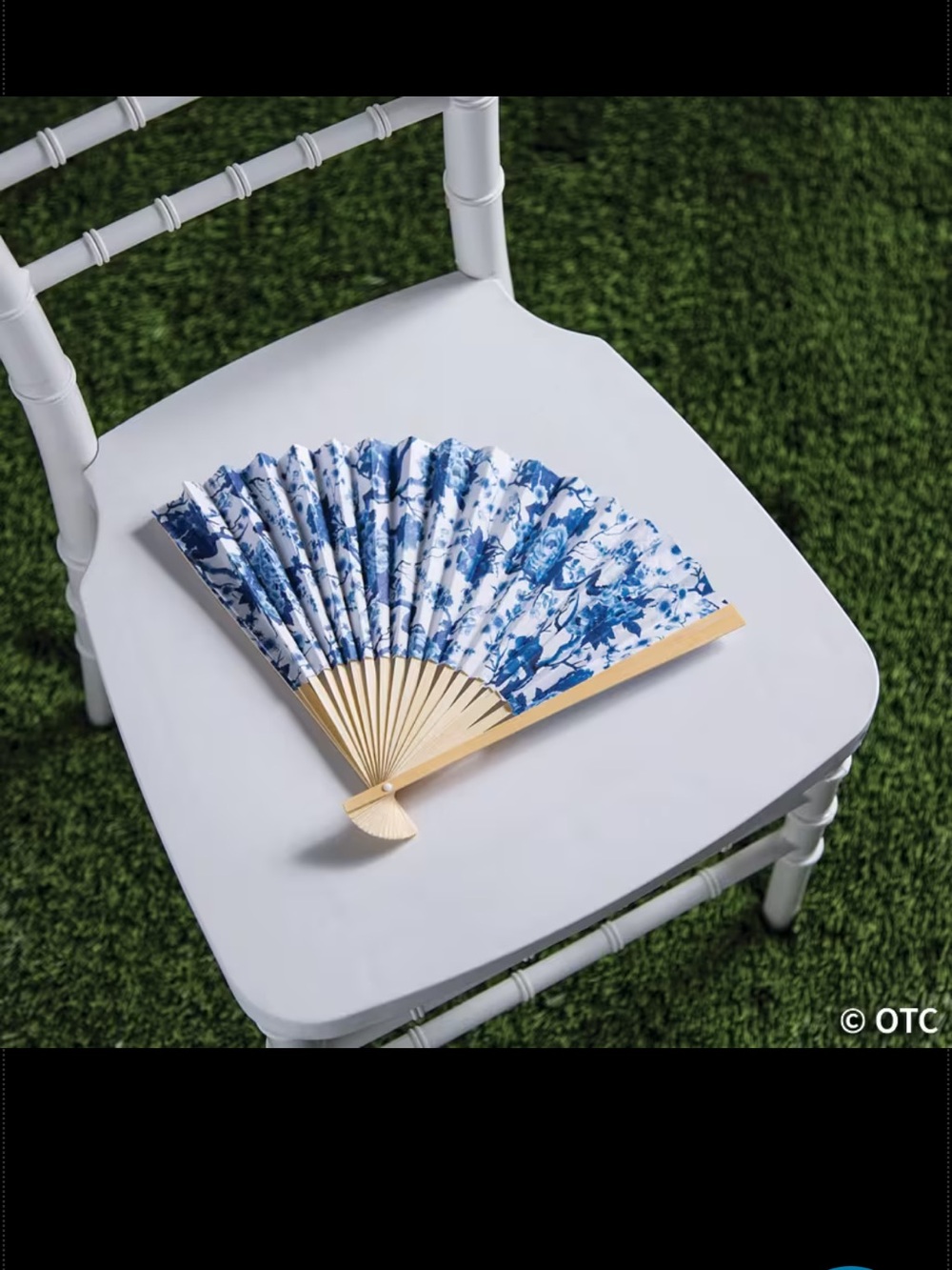 36 Blue Floral Folding Hand Fans with Natural Ribs